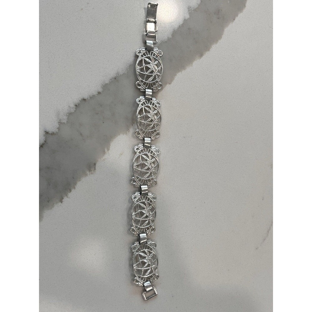 Vintage Palm Trees Bracelet Light Weight Panel‎ Link Eloxal Aluminum Germany